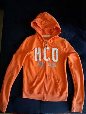Vintage Y2K Hollister Bright Orange HCO Surf Club Zip-Up Hoodie